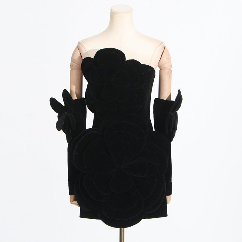 French Sexy Socialite Autumn Retro Tube Top Stitching Floral Dress High Sense Women