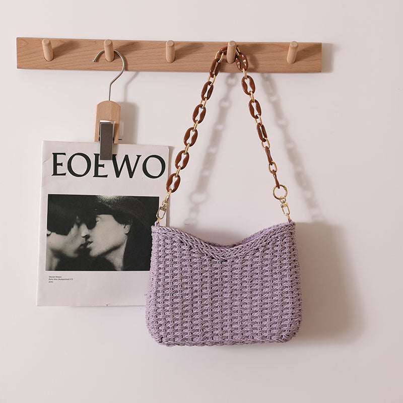 Fresh Purple Straw Bag Woven Bag Women Bag Shoulder Solid Color Straw Bag Seaside Vacation Beach Bag Bella Mia