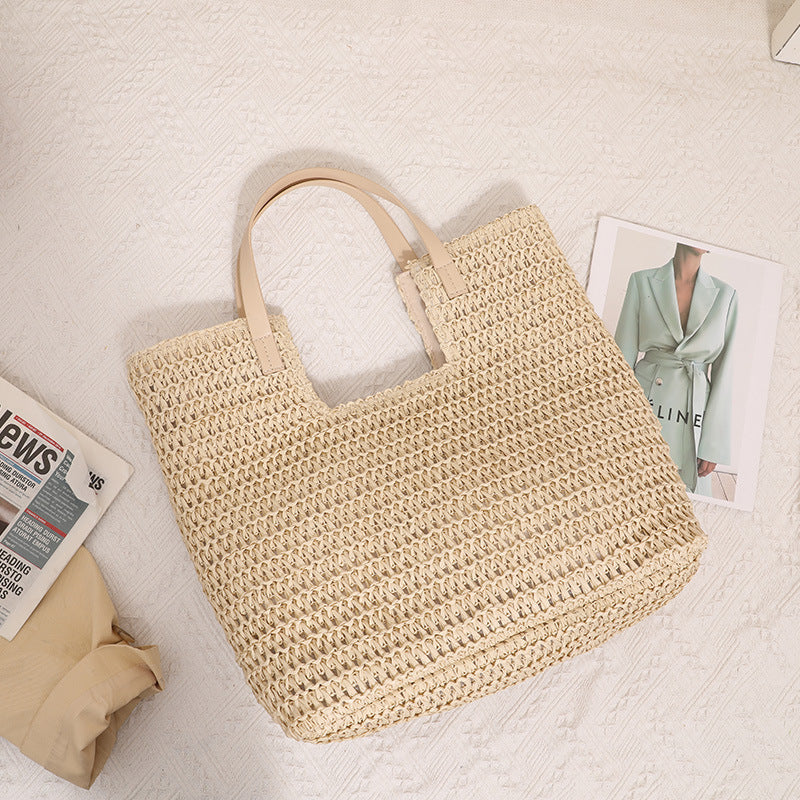 Shoulder Straw Bag Simple Large Capacity Portable Straw Bag Woven Bag Seaside Vacation Beach Bag Women Bag Bella Mia