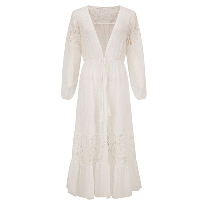 Chiffon Stitching Lace Lace Beach Cover Up Sexy Cardigan Loose Vacation Beach Cover Up Bella Mia