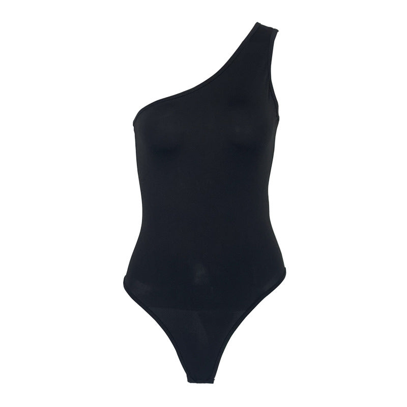 Summer Women Clothing Sexy One-Shoulder Onesie Slim Fit Backless Sleeveless Diagonal Collar Top Bella Mia