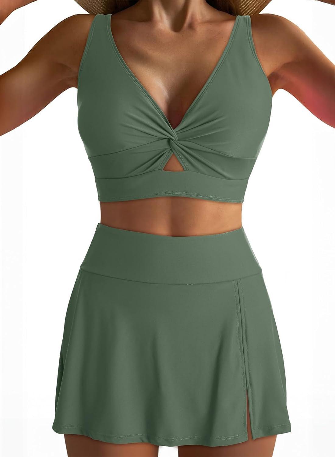 Solid Color Push up High Waist Culottes Sexy Split Bikini Swimsuit Swimwear Women Bella Mia