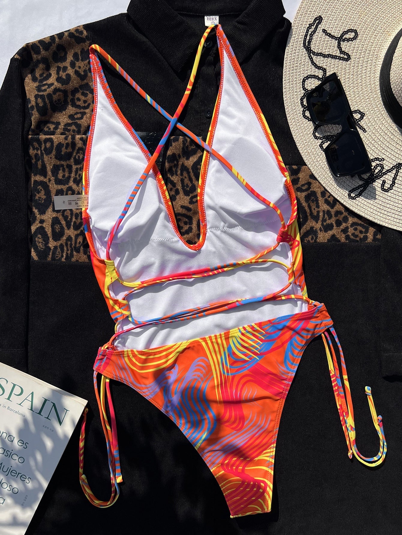 Color Printing Deep V Plunge Sexy Swimsuit Beauty Back Strap One Piece Swimsuit Bella Mia