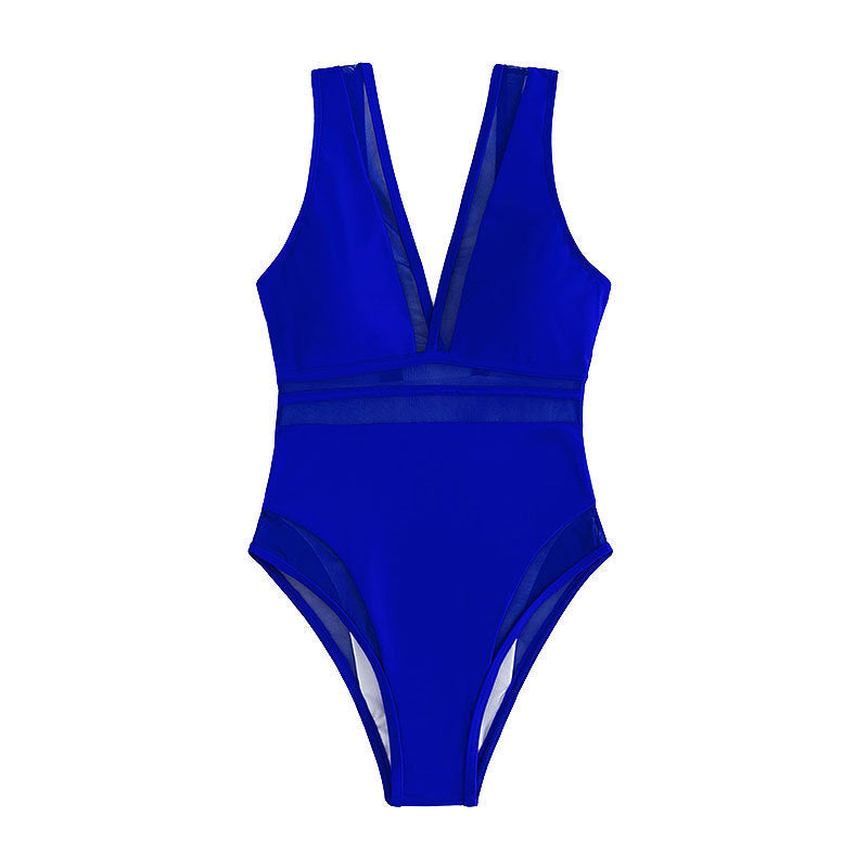 Solid Color Spun Yarn One Piece Swimsuit Women Deep V Plunge Sexy Spring Swimwear Bella Mia
