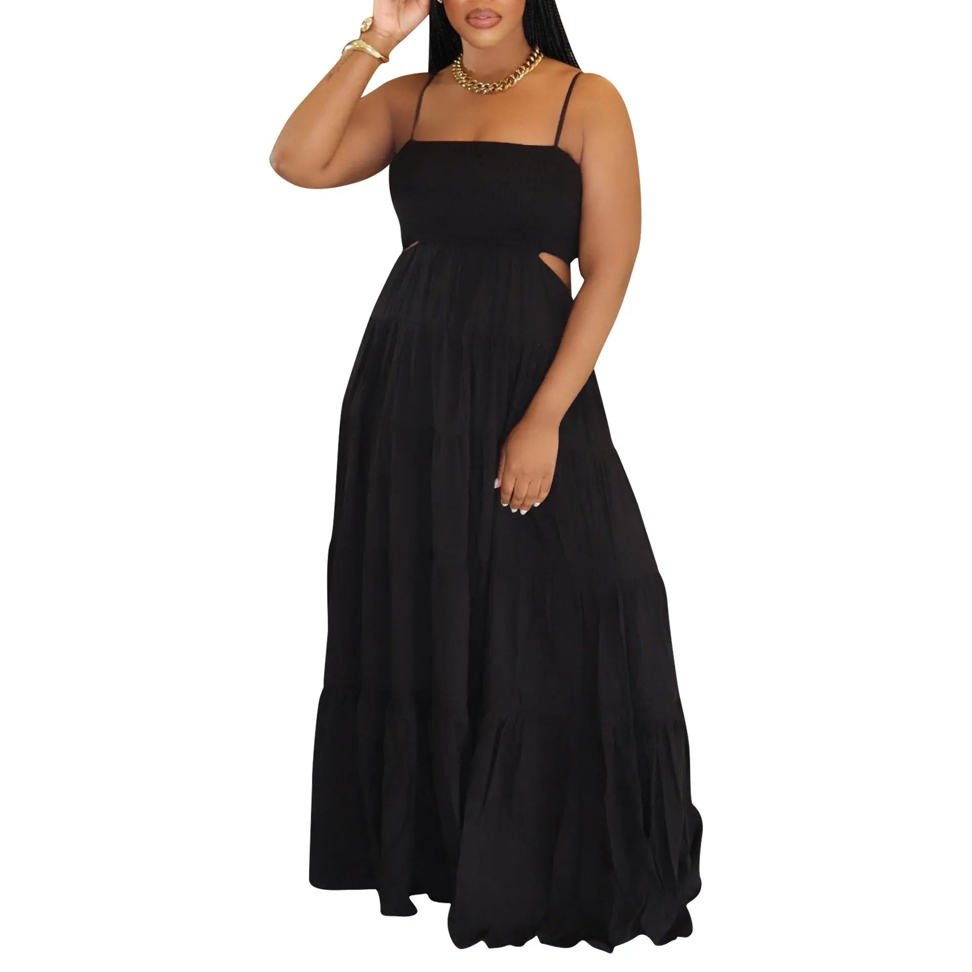 Women Clothing Spaghetti Straps Sleeveless Dress Bohemian Tiered Dress Maxi Dress Summer Bella Mia