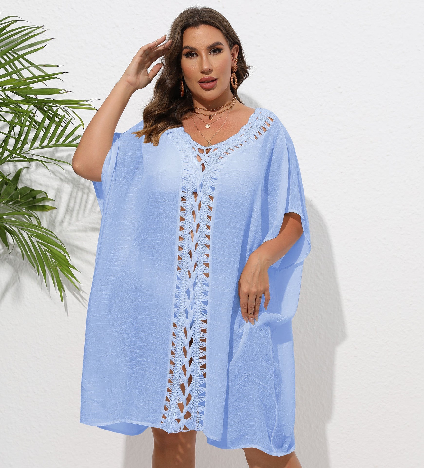 Women Dress Women Clothes Crochet Stitching Loose Beach Bikini Cover Up Blouse Bella Mia