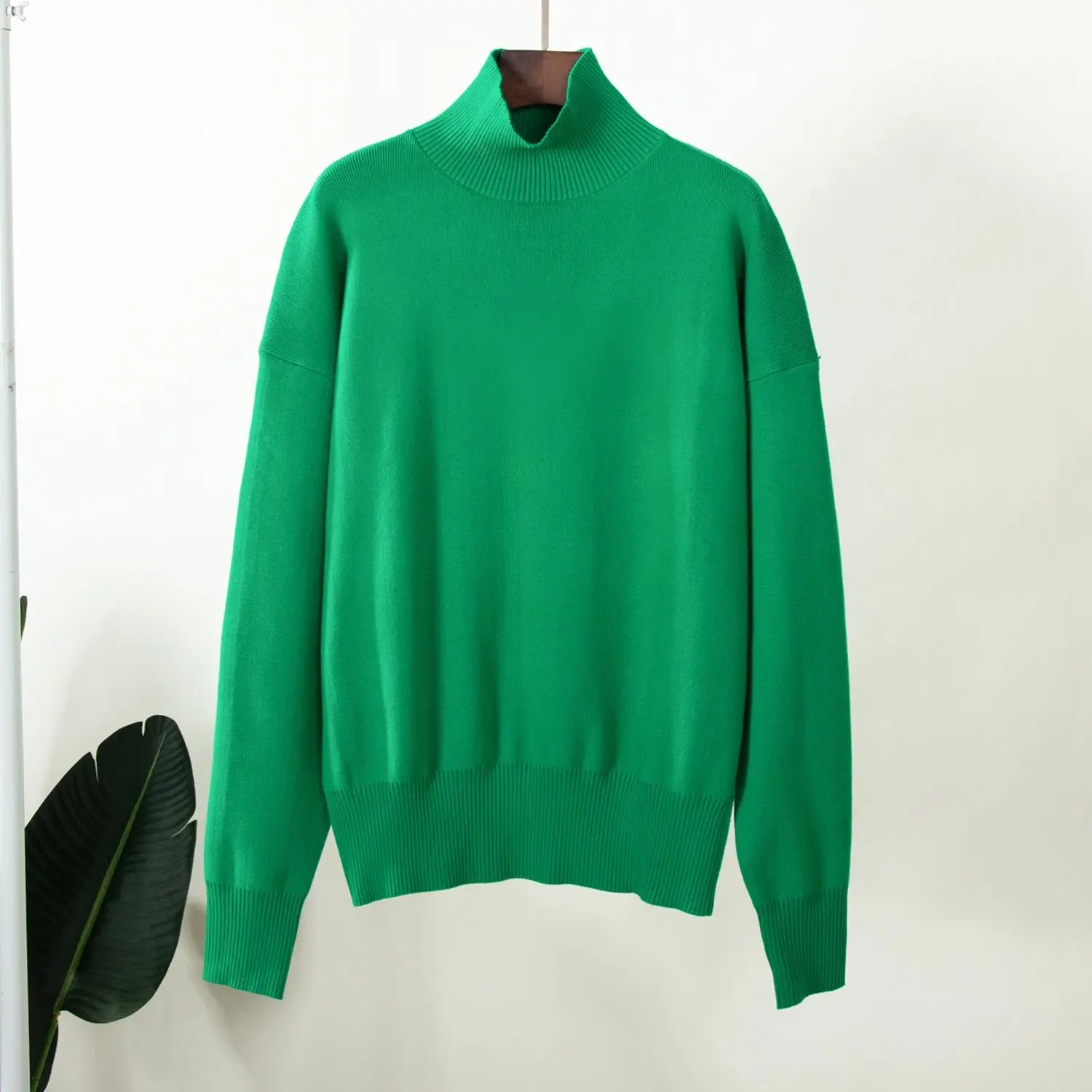 Mock Neck Knitted Sweater Loose Fit Viscose Solid Casual Bella Mia