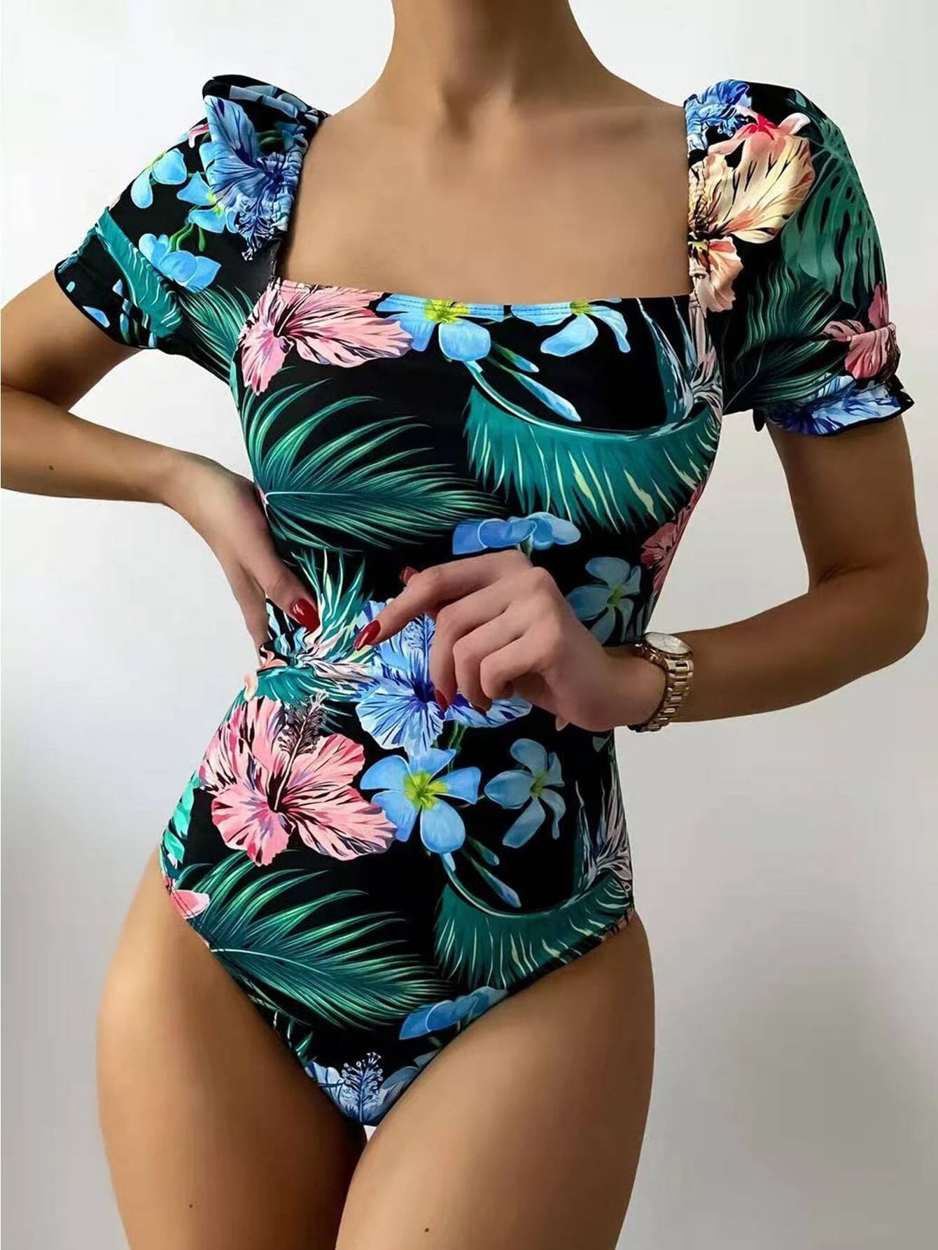 Swimsuit Women Printed Floral Triangle One Piece Printed Bikini Tied Swimsuit Bella Mia