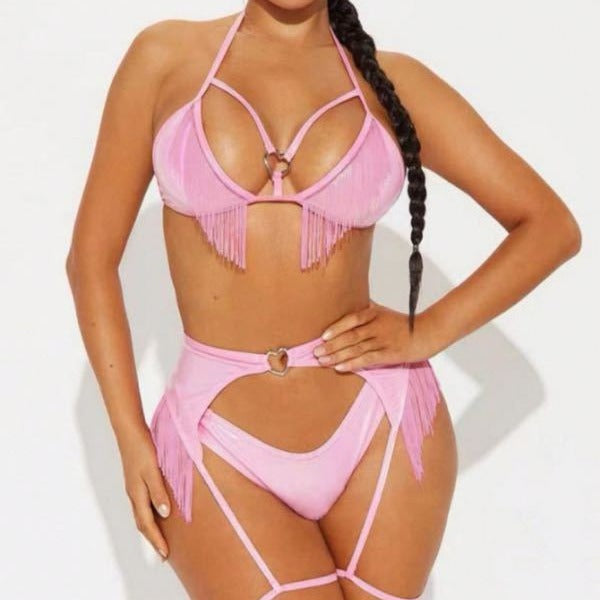 Lace Up Halterneck Backless Split Swimsuit Sexy Cutout Tassel Bikini Suit Bella Mia