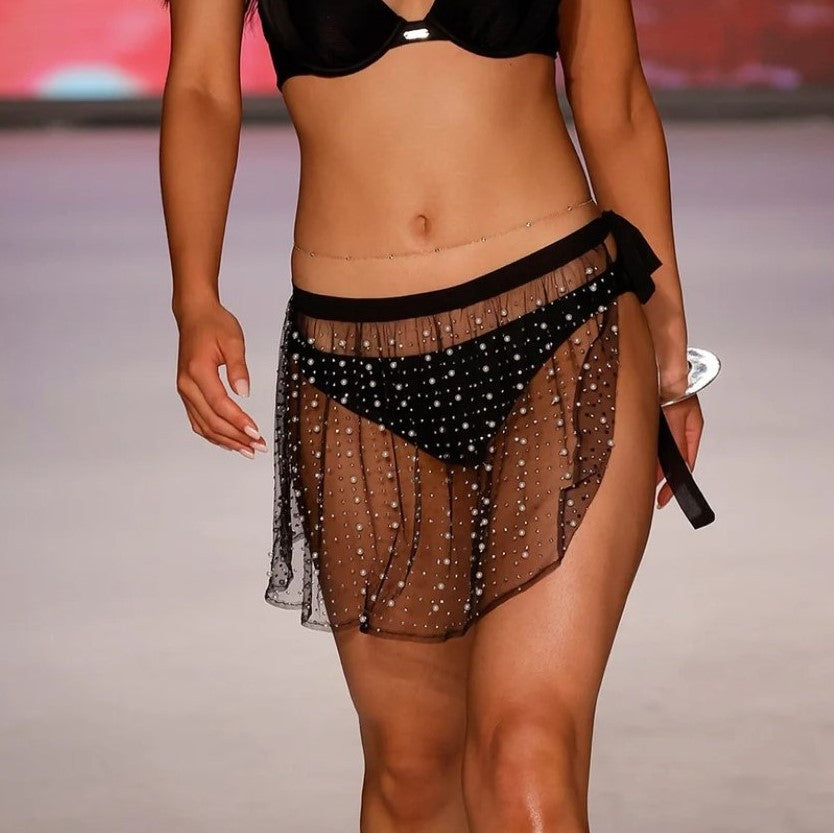 Spring Summer Women Clothes Sexy Beaded Rhinestone Strap Mesh Beach Dress Bella Mia