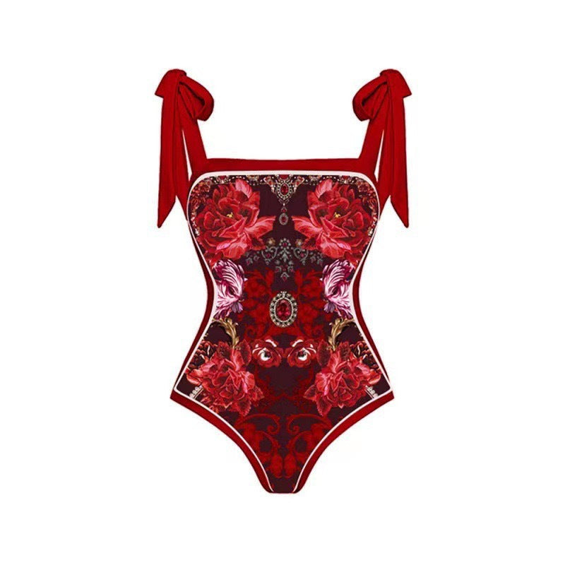 Conservative Sunscreen Swimsuit Women Vintage Printed Gauze Skirt Bikini Bella Mia