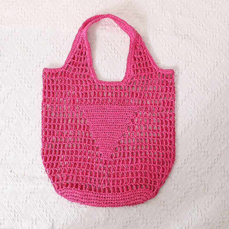 Large Capacity Hollow Out Cutout Straw Bag Fresh Candy Color One Shoulder Tote Woven Bag Portable Women Beach Bag Bella Mia