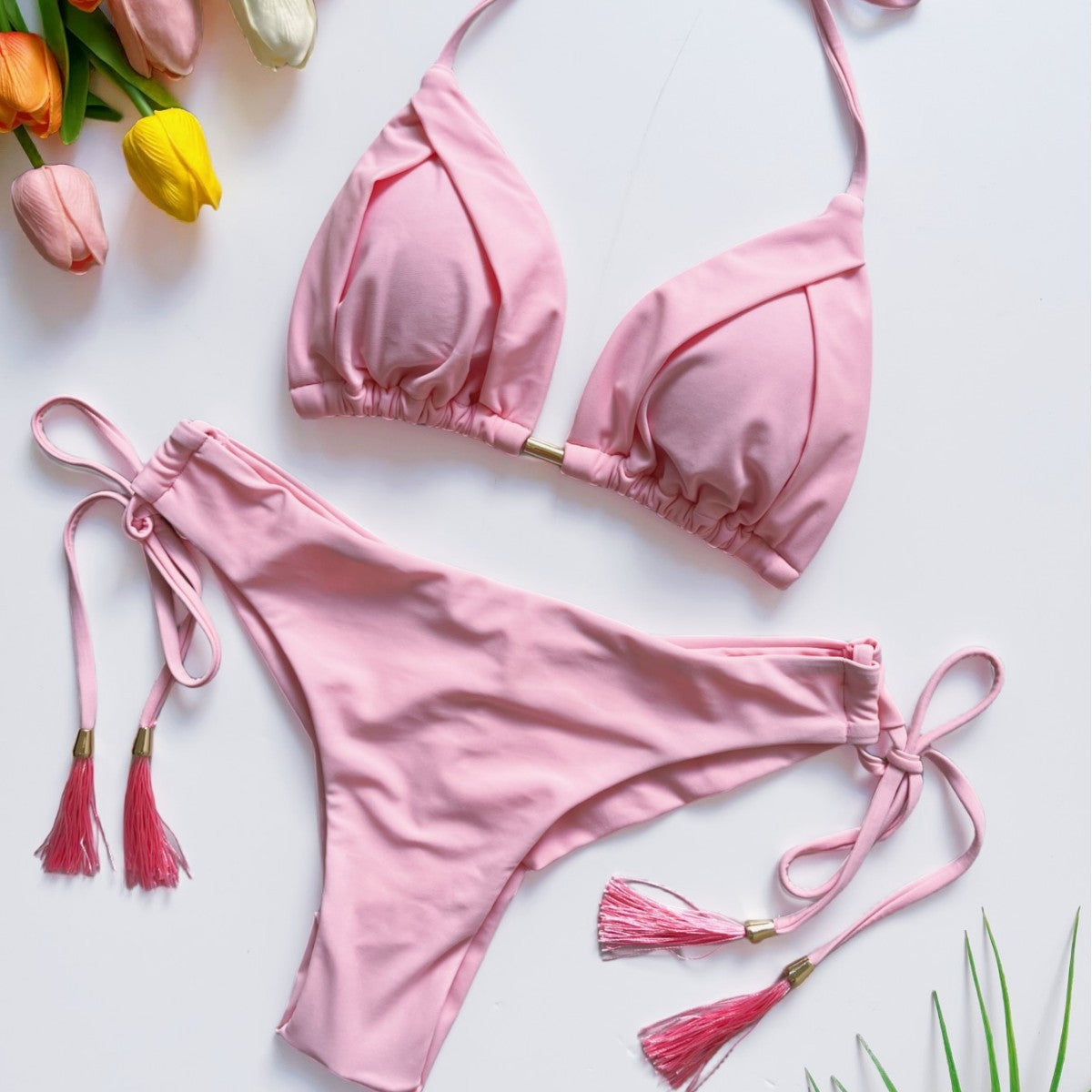 Tassel Solid Color Bikini Swimsuit Set Beach Sexy Women Swimsuit Bella Mia