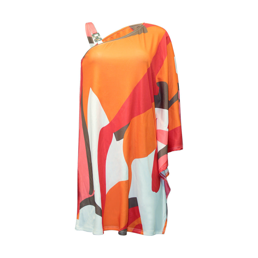 Summer Women Clothing Printed Sexy One Shoulder Cold Shoulder Dress Bella Mia