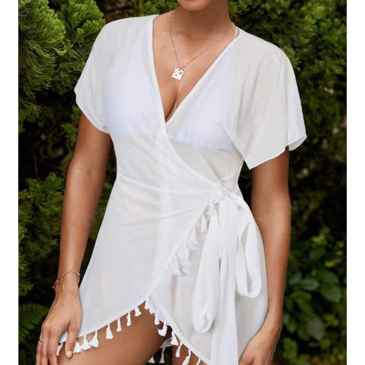 Beach Sun Protection Clothing Three Piece Sets Tassel Chiffon Shawl Swimsuit Swimwear Women Bella Mia