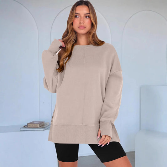 Code Casual round Neck Pullover Solid Color Loose Sports Long Sleeve Sweatshirt Tops Bella Mia
