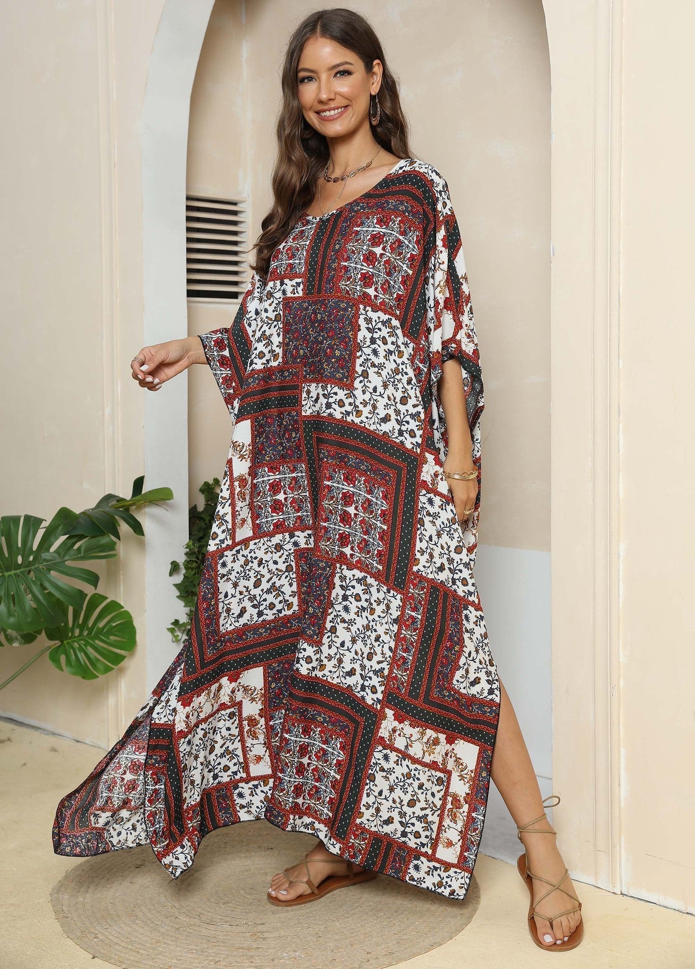Women Dress Women Clothing Ethnic Print Loose Blouse Beach Holiday Split Mop Dress Bella Mia