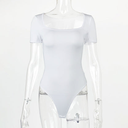 Bodysuit Summer Women Clothing Sexy Tight Square Collar Short Sleeve Bodysuit