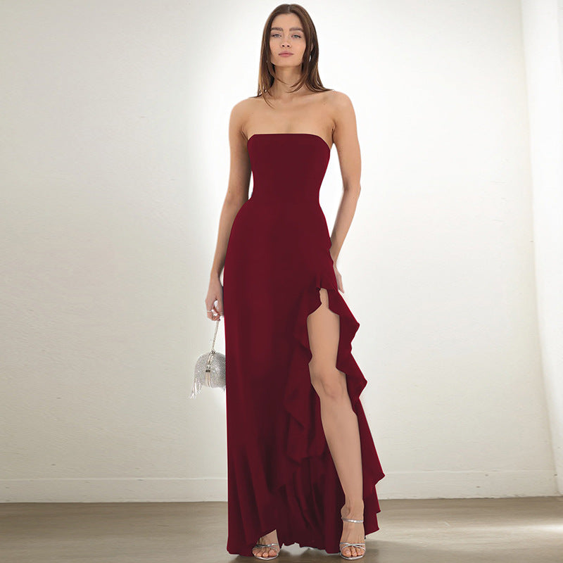 Women Clothing Summer Solid Color Sexy Split Maxi Dress Tube Top Dress Women Bella Mia