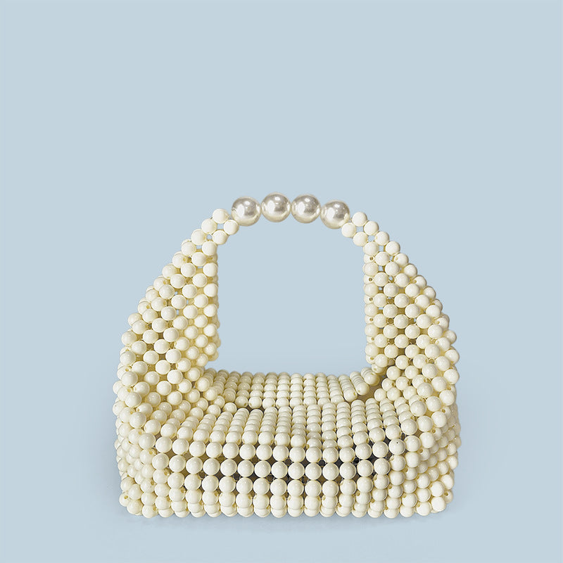 High Sense Hand Carrying Bag Women Spring Summer Cocktail Pearl Hand Woven Bag Special Interest Design Bella Mia