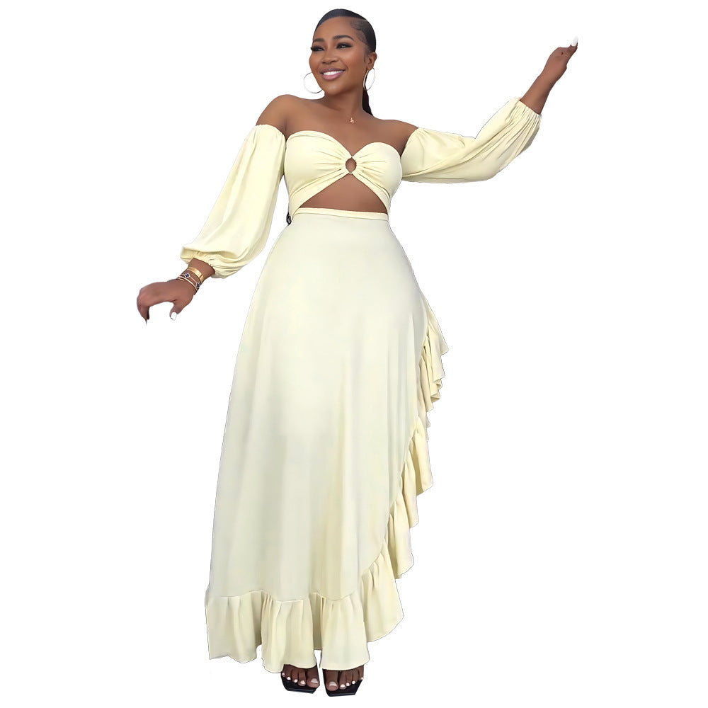 Bandeau Sexy Exposed Cropped Irregular Asymmetric Ruffled Slit Formal Dress Women Dress Bella Mia