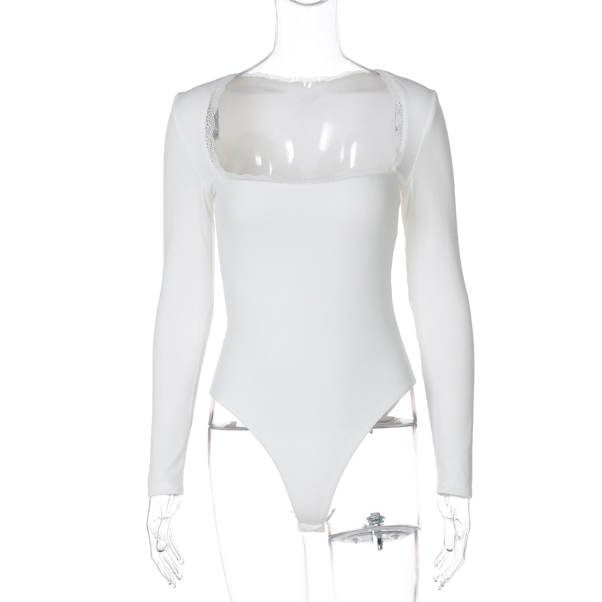 Women Clothing Winter Sexy Square Neck Lace Slim Fit Base Long Sleeve Jumpsuit Bella Mia