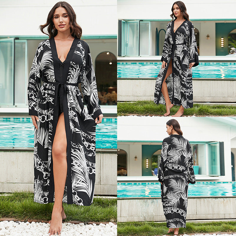 Rayon Tie Dyed Beach Cover Up Mid Length Sunscreen Shirt Cardigan Women Vacation Bikini Cover Up