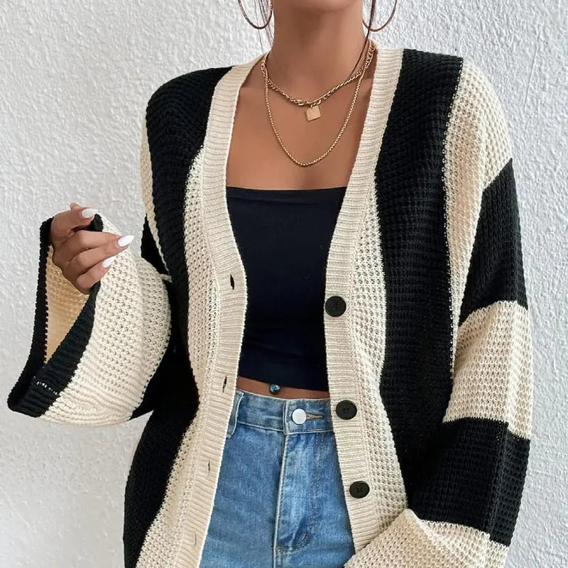 Color block striped knit cardigan Miss Sparkling