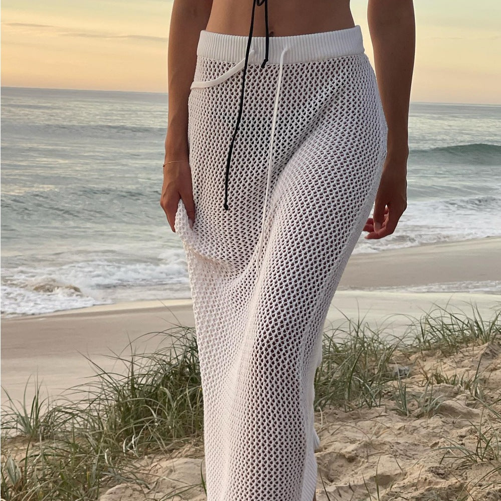 Summer Sexy Hollow Out Cutout out See through Knitted Beach Vacation Solid Skirt Outerwear Women Bella Mia