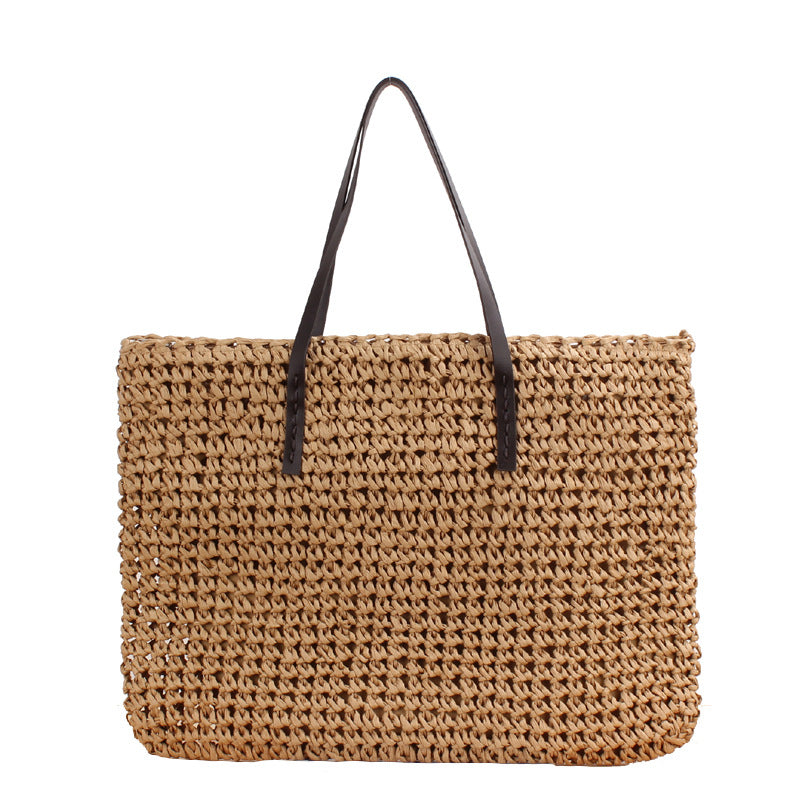 Large Capacity Casual Straw Bag Korean Shoulder Bag Solid Color Handmade Woven Bag Mori Photo Bella Mia