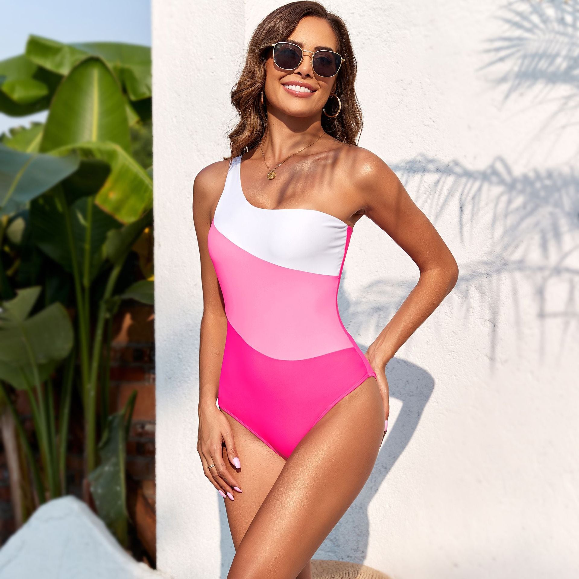 Swimsuit Solid Color Stitching One Piece Swimsuit Women Swimwear Bella Mia