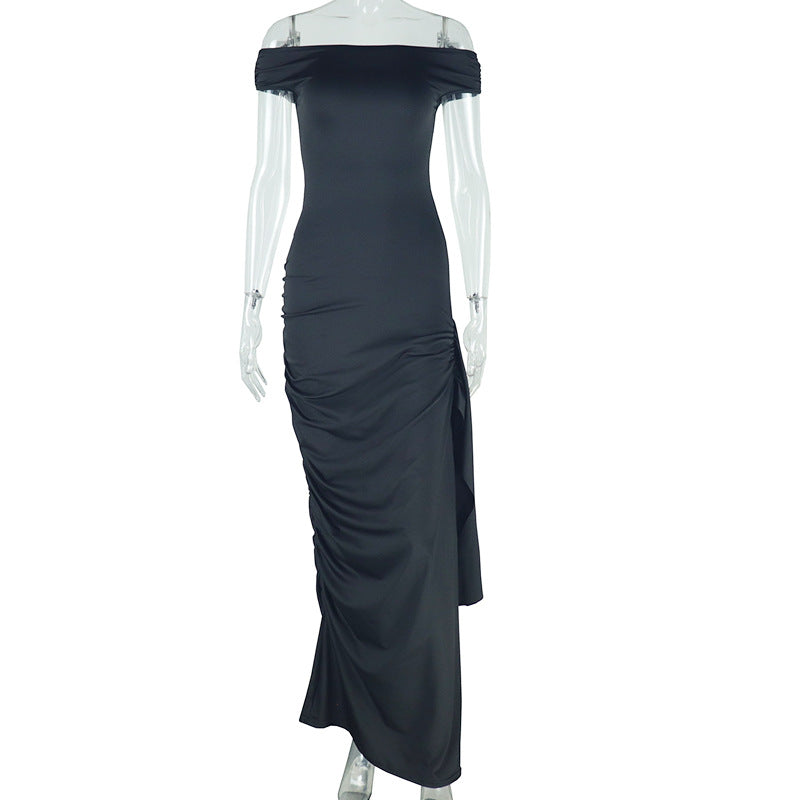 Women Clothing Solid Color Raglan Sleeve Dress Diagonal Collar Casual Ribbon Pullover Bella Mia