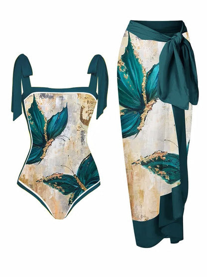 Customized Printed Two-Piece One-Piece Swimsuit Conservative Cover Hip Skirt Swimsuit