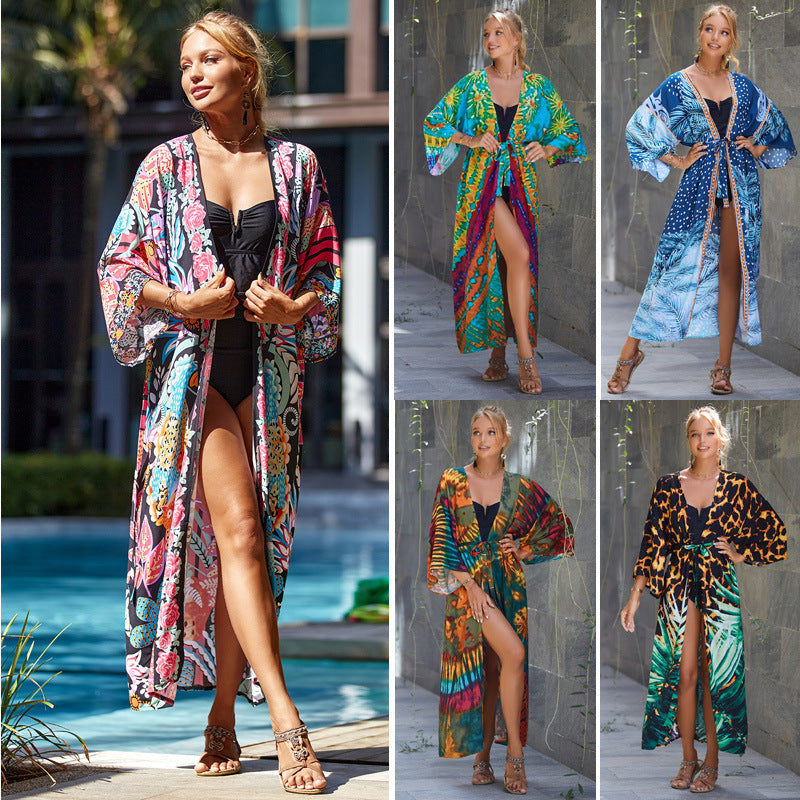 Rayon Belt Beach Cover up Sun Protective Blouse Sun Protection Cardigan Women Swimsuit Bikini Cover up Bella Mia