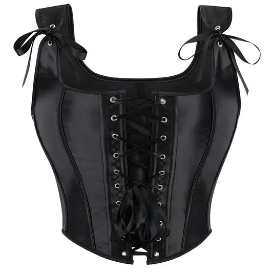 Black Satin Lace Up Corset Bustier Top With Boning And Straps Bella Mia