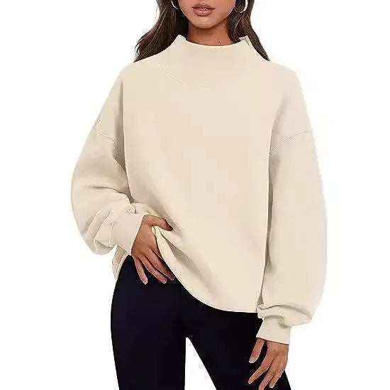 Women Fleece Shirt Thick Half Turtleneck Loose Casual Sweatshirt Autumn Winter Bella Mia