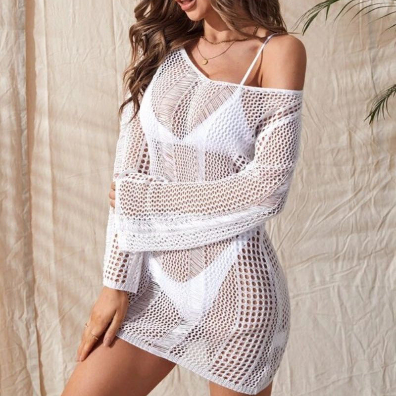 Beach Dress Knitted Hollow Out Backless Sexy Long Sleeve Narrow Bikini Swimsuit Blouse Women Crochet hook Bella Mia