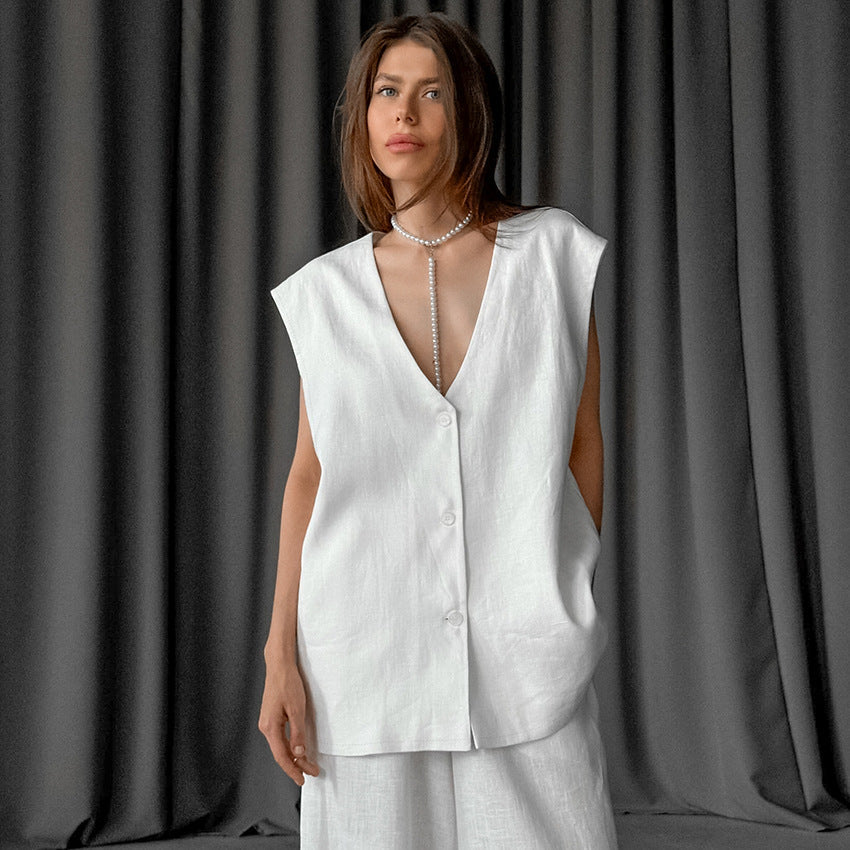 Spring Sleeveless Loose Vest Pants Pajamas Set Casual Comfortable Women Homewear Outerwear Bella Mia