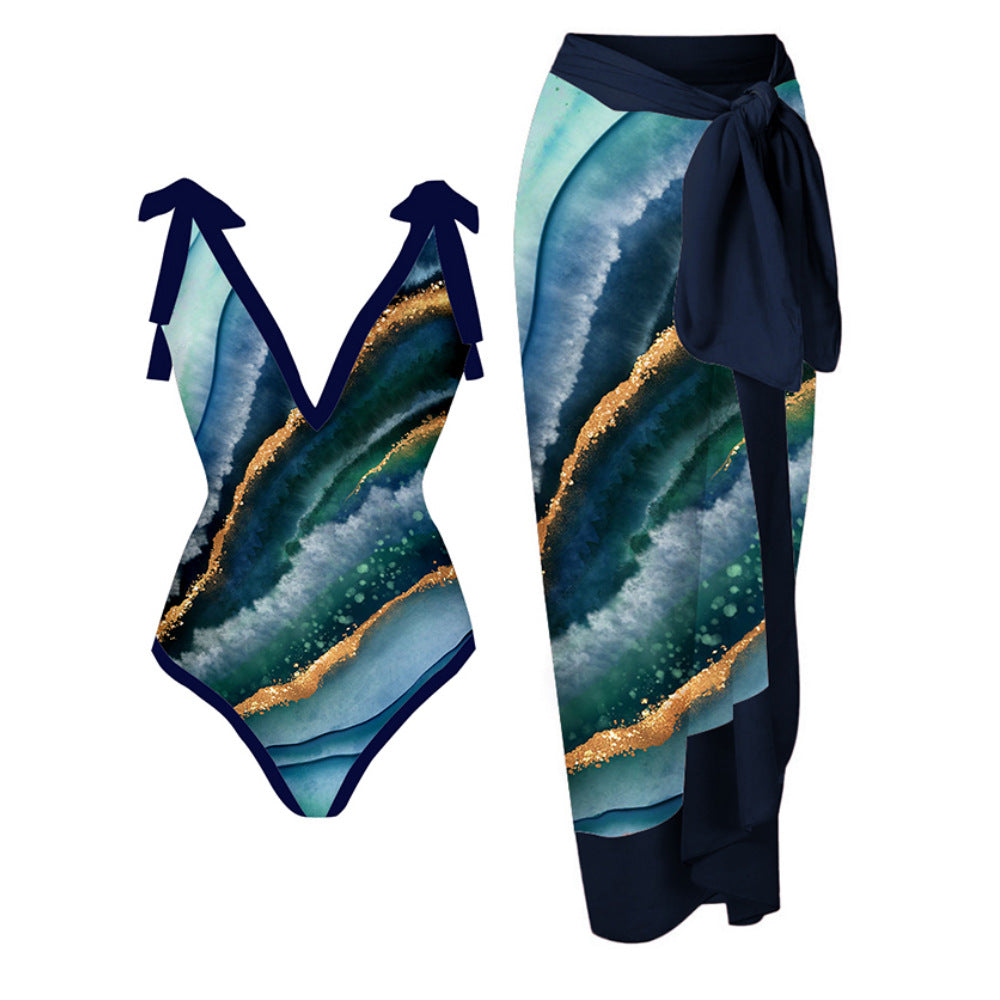 Swimsuit Multi Color Printed Sheath Gauze Skirt Anti-Exposure Two Piece Sun Protection Swimsuit for Women Bella Mia