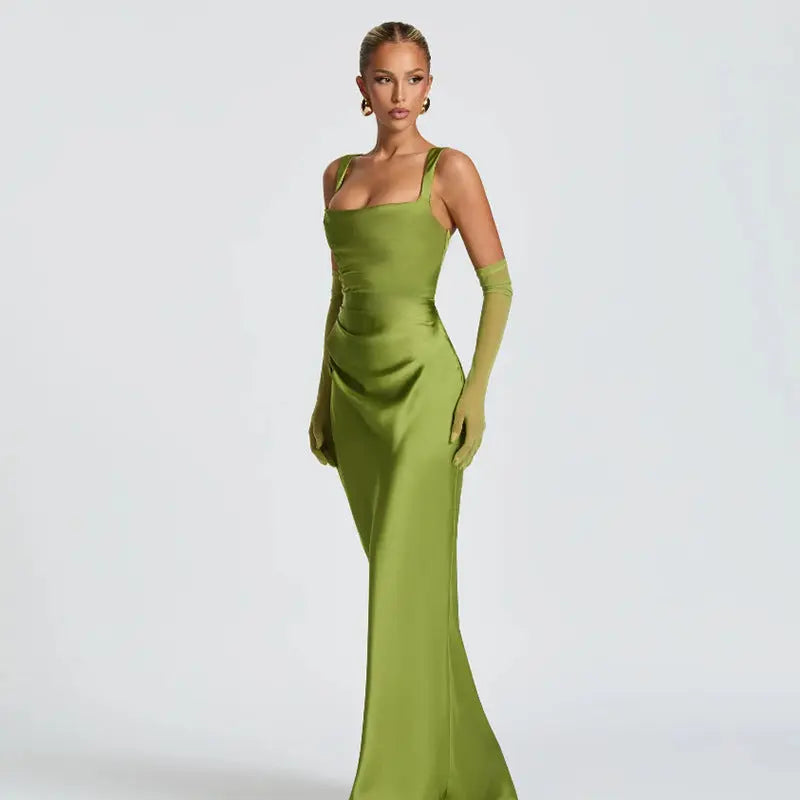 Socialite Sexy Dress Elegant Backless Satin Sheath Suspender Dress Bella Mia