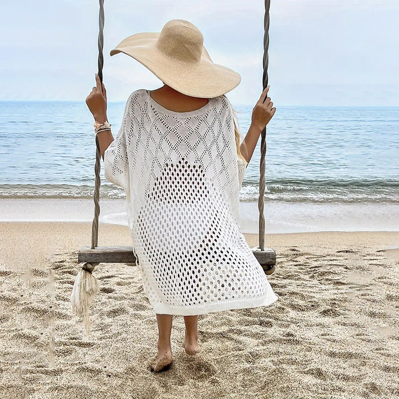 Women Clothing Solid Color Knitted Beach Knitted Sexy Long Sleeved Blouse Sun Protective Clothing Bella Mia