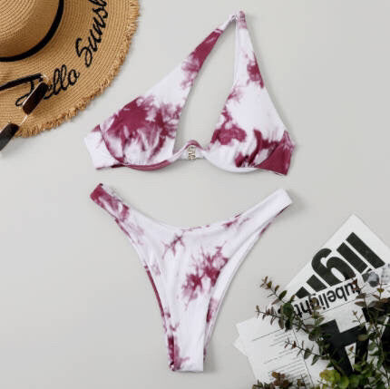 Sexy Women Seperated Swimwear Solid Color One Shoulder Underwire Bikini Bella Mia