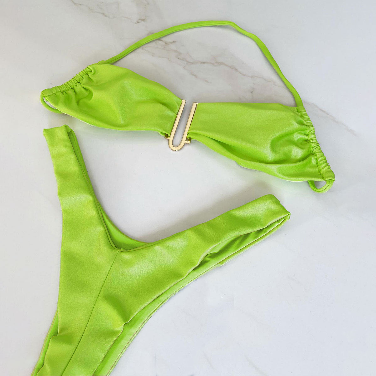Fresh Solid Color High Slit Low Waist Bikini Sexy Split Swimsuit Women Bikini Bella Mia