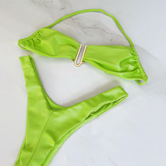 Fresh Solid Color High Slit Low Waist Bikini Sexy Split Swimsuit Women Bikini Bella Mia