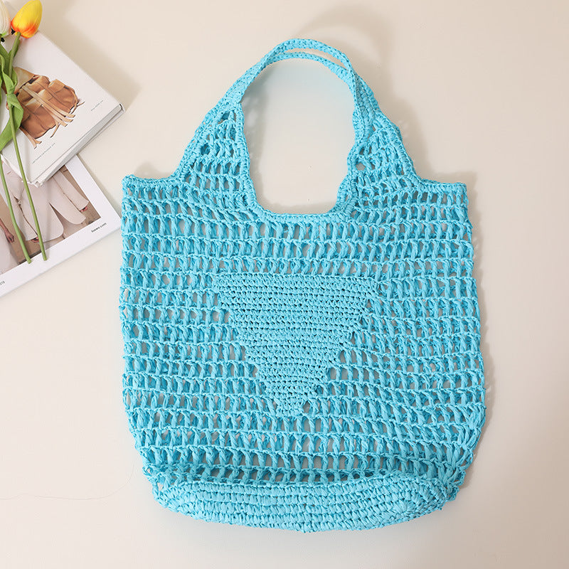 Large Capacity Hollow Out Cutout Straw Bag Fresh Candy Color One Shoulder Tote Woven Bag Portable Women Beach Bag Bella Mia