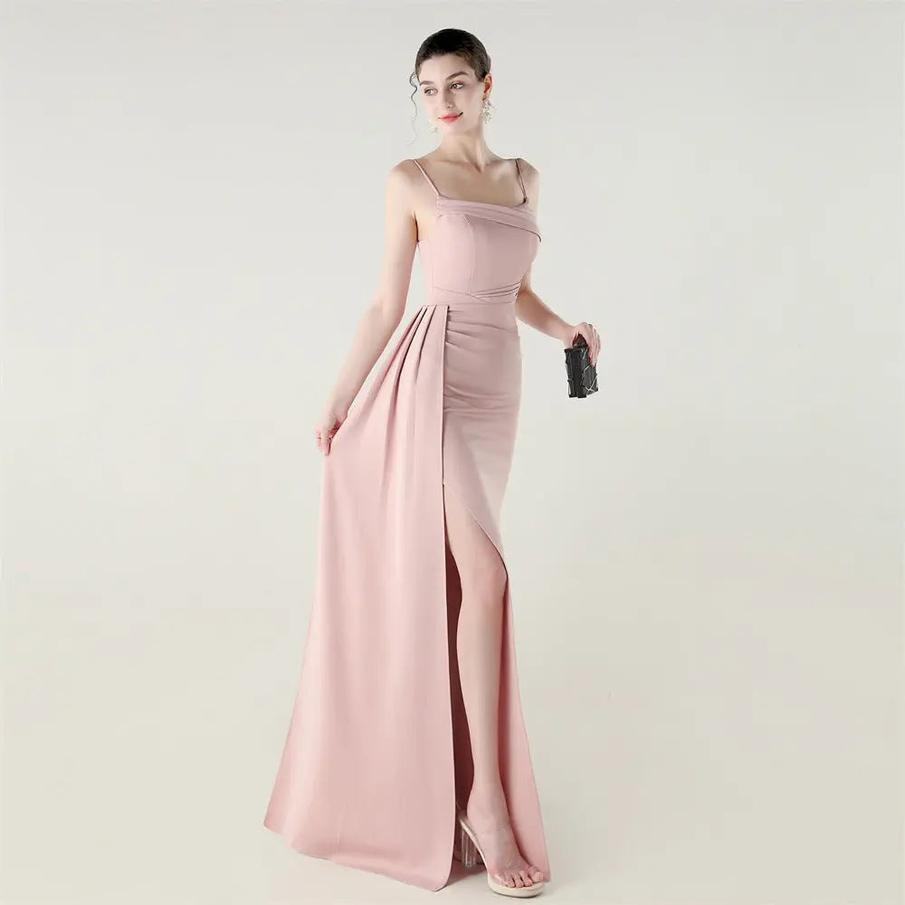 Camisole Tube Top Satin Pleated Fishtail High Slit Evening Dress Elegant Slim Dress for Dinner Ceremony Bella Mia