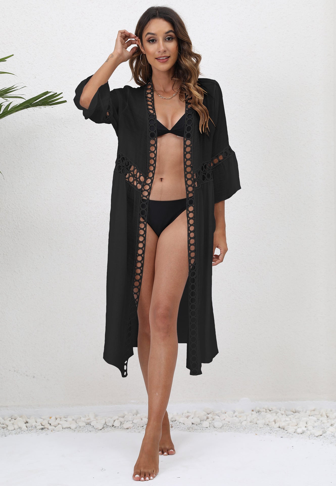 Seaside Vacation Beach Blouse Women's Clothing Loose Three Quarter Sleeve Lace Splicing Sun Protection Cardigan Bella Mia