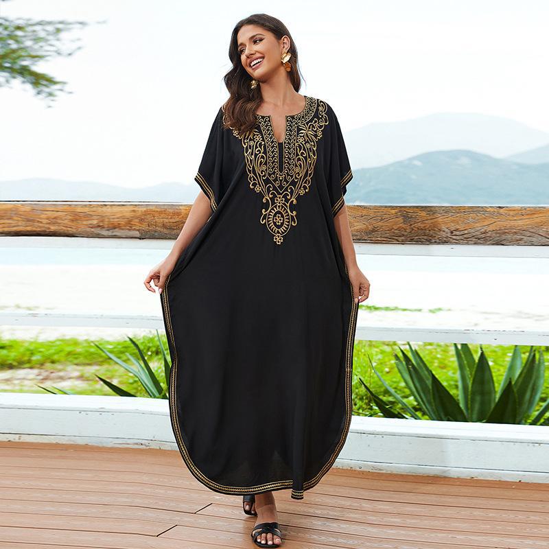 Rayon Embroidery Beach Cover up Embroidered Robe- Loose Vacation Sunscreen Beach Cover Up Bella Mia