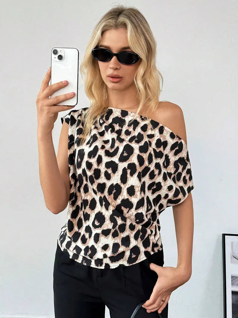 Women Satin Shirt Sexy Leopard Print Top Summer Satin Shirt Bella Mia