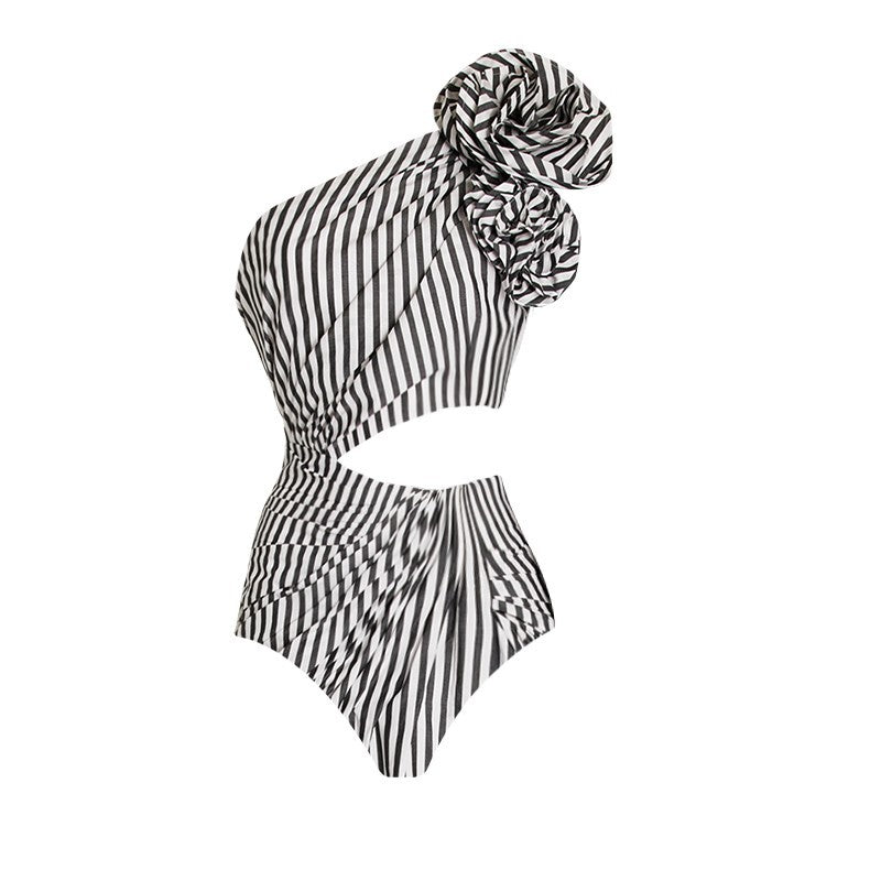 Sexy One Piece Swimsuit Women Pleated Ruffled Striped Swimsuit Bikini Mesh Maxi Dress Bella Mia